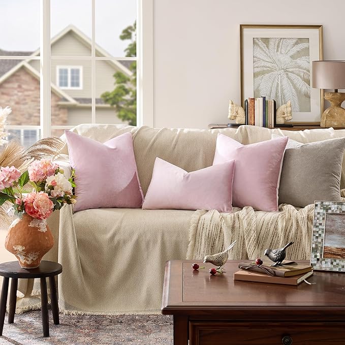 GIGIZAZA Decorative Throw Pillow Covers 16x16,Set of 2 Sweet Lilac Square Couch Pillow Covers,Velvet Sofa Boho Cushion Pillows