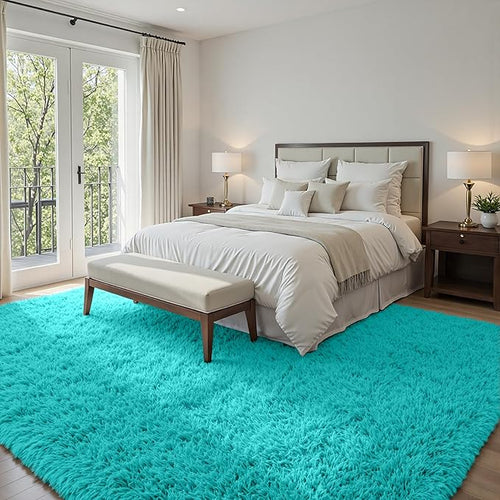 5x7 Area Rugs for Living Room Rug: Soft Fluffy Shag Teal Blue Rugs for Bedroom, Non-Slip Large Fuzzy Plush Rug Indoor Floor Carpet for Nursery Kids Boys Girls Room, Dorms, Playroom, Modern Home Decor