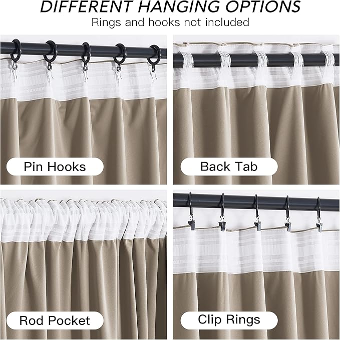 RYB HOME Velvet Curtains 120 inches Long - Smooth Durable Earth Tone Drapes Extra Long Room Darkening Privacy Window Treatment for Living Room, Camel Beige, W52 x L120 inches, Set of 2