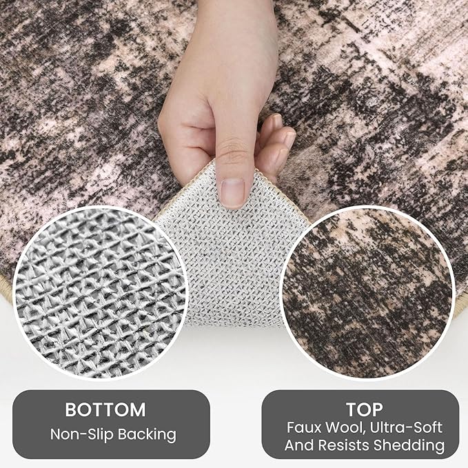 IOHOUZE Abstract Area Rugs 6x9 Ft Washable Rugs for Living Room, Non Slip Dining Room Rug, Printed Faux Wool Rugs for Bedroom, Floor Carpet for Office Nursery Playroom, Brown/Rust