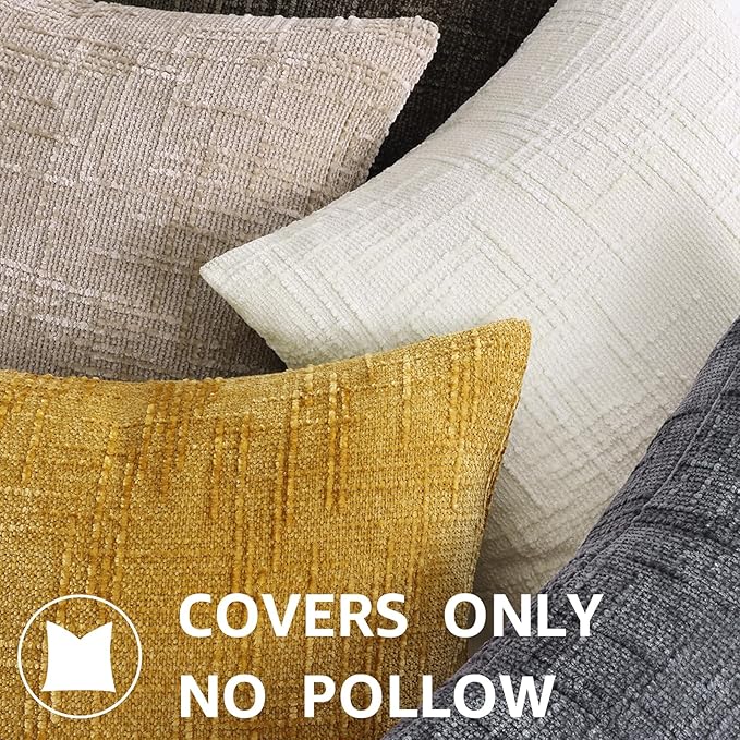 decorUhome Summer Mustard Yellow Chenille Euro Sham Throw Pillow Covers 22x22 Set of 2 Textured Cozy Slubby Couch Pillow Covers Modern Farmhouse Boho Decorative Pillow Cases for Bed Sofa Living Room