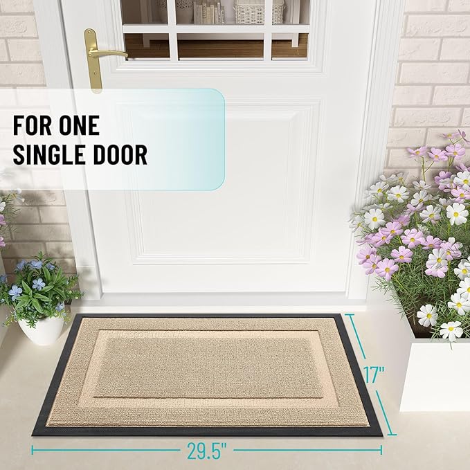 OLANLY Front Door Mat Indoor Outdoor Entrance, Waterproof All-Season, All-Weather Doormat, Sturdy Natural Rubber, Low Profile, Easy Clean Patio Porch Entryway Mat, 29.5x17, Off-White