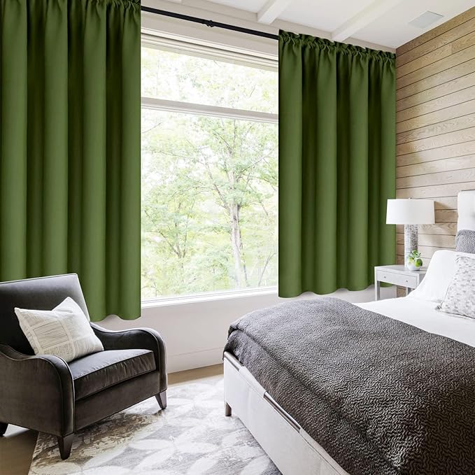 DWCN Olive Green Room Darkening Blackout Curtains - Thermal Insulated Privacy Energy Saving Window Curtain Drapes 42 x 54 inch Length, Set of 2 Bedroom Living Room Curtains