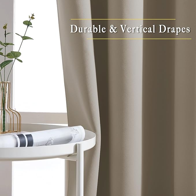 NICETOWN Blackout Short Curtains for Kitchen - Thermal Insulated Solid Grommet Top Room Darkening Curtain Panels/Draperies for Bedroom/Cafe (Taupe, 1 Pair, 34 x 50 Inch)