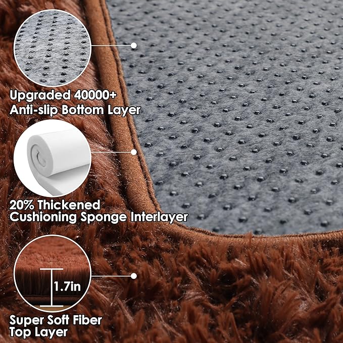 ONASAR Brown Rugs for Living Room Bedroom, 5x8 Fluffy Bedside Area Rug, Soft Plush Shaggy Indoor Floor Carpet for Nursery Kids Girls Boys Teen Dorm Home Office Decor Aesthetic