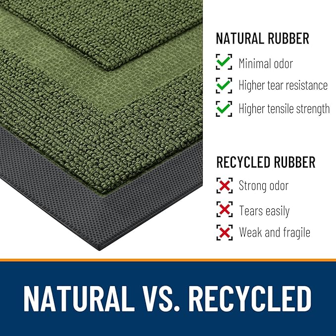 OLANLY Front Door Mat Indoor Outdoor Entrance, Waterproof All-Season, All-Weather Doormat, Sturdy Natural Rubber, Low Profile, Easy Clean Patio Porch Entryway Mat, 71x23, Classic Green