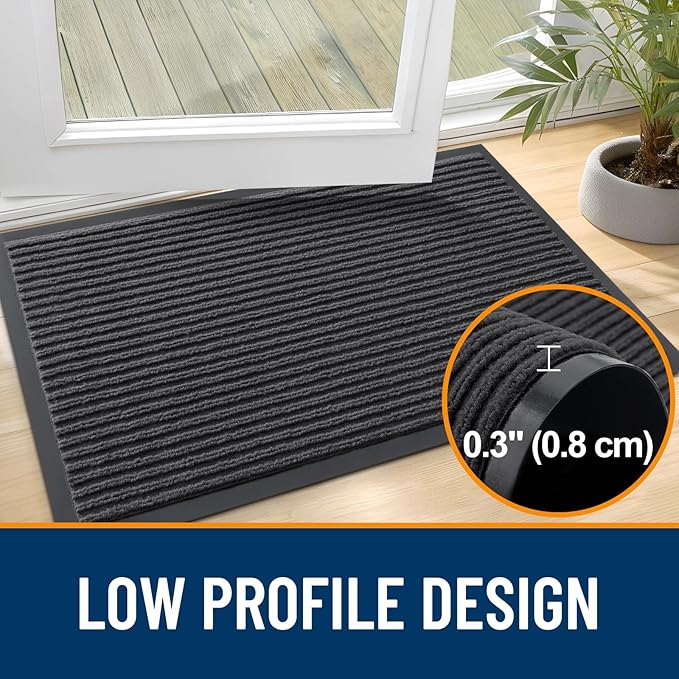 OLANLY Front Door Mat Indoor Outdoor Entrance, 2-Pack 59 x 34 Inch, Waterproof Heavy Duty Doormat, Fade Resistant, Low Profile, Easy Clean Patio Porch Welcome Floor Mats for Entry, Charcoal Grey