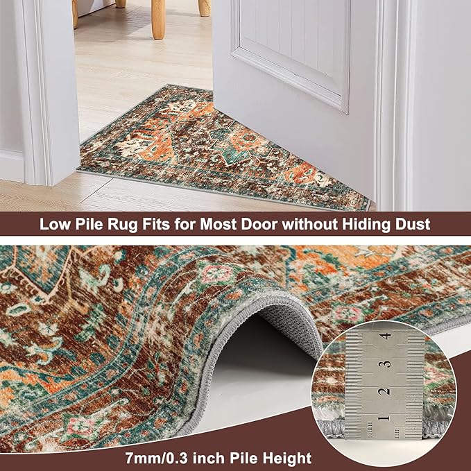 Yamaziot Washable Runner Rug, 2x12 Non-Slip Boho Vintage Hallway Rug Runner with Rubber Backing, Stain Resistant Low Pile Distressed Carpet Runner for Bedroom, Kitchen, Laundry, Entrance
