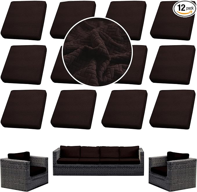 Outdoor Cushion Covers Set,12PCS Patio Furniture Couch Seat Slipcovers, Replacement for Sofa Sectional Chair(Cover，Only)