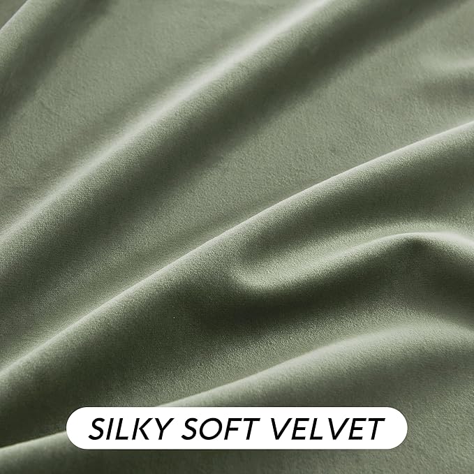 RYB HOME Sage Green Velvet Curtains 90 inches - Heavy Duty Back Tab Decorative Window Drapes Privacy Room Darkening Covering for Living Room Bedroom, 52 inch x 90 inches, 2 Panels Set