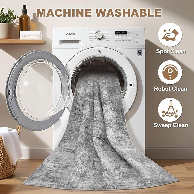 Nakagishi 5x7 Area Rugs Living Room: Washable Abstract Large Neutral Soft Rug Stain Resistant Modern Indoor Floor Non-Slip Carpet for Bedroom Nursery Kids Playroom Office Dining Room Dorm- Grey