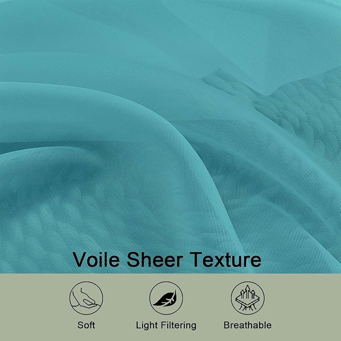 OWENIE Turquoise Sheer Curtain 90 Inches Long 2 Panels Set, Solid Filmy Drapes for Living Room Bedroom, Elegant Window Voile Sheer Curtain Panels Drapes, 2 Pcs, Each 59" Wx90 L Inch