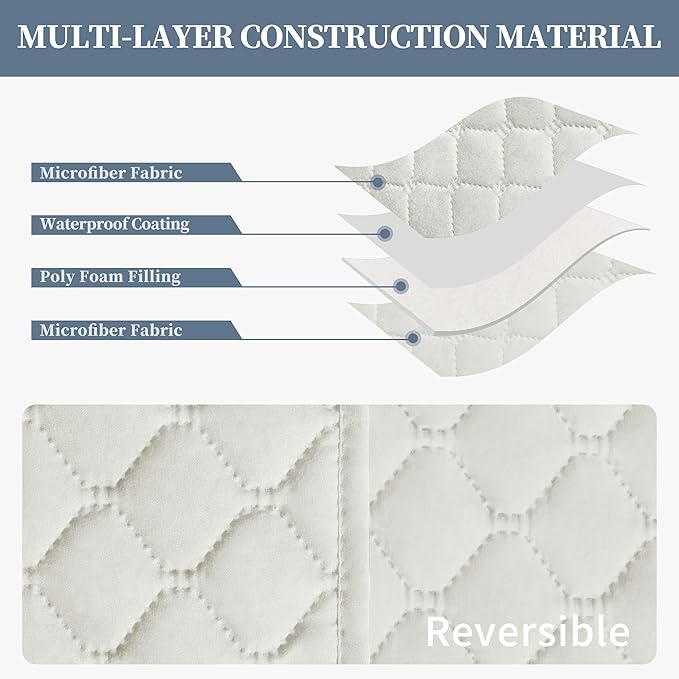 ISSUNTEX Double Protection 100% Waterproof Sofa Covers for Living Room, Reversible Couch Covers for 3 Cushion Couch Sofa, Furniture Protector Sofa Cover for Pets (X Large, Ivory/Ivory)