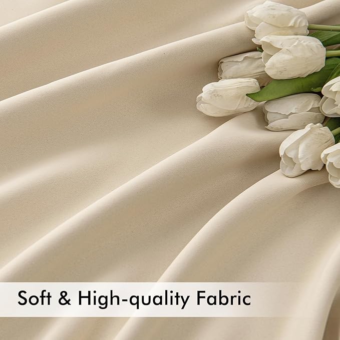 MIULEE Cream Beige Back Tab Light Blocking Curtains 132 Inch Length 2 Panels Set for Living Room Bedroom Privacy, Rod Pocket/Pinch Pleat Thermal Insulated Room Darkening Pleated Blackout Drapes