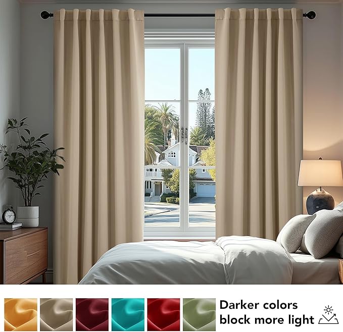 Deconovo Blackout Curtains, Thermal Insulated, W42 x L72 2 Panels, Back Tab, Machine Washable, Room-Darkening Drapes for Bedroom/Living Room Khaki