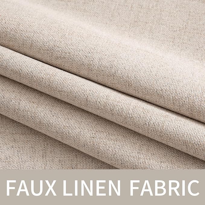 MIULEE 90 Inches Linen Textured Curtains for Bedroom 100% Blackout Thermal Insulated Natural Beige Grommet Room Darkening Curtains & Drapes Luxury Decor for Living Room Nursery 52 x 90 Inch (2 Panels)