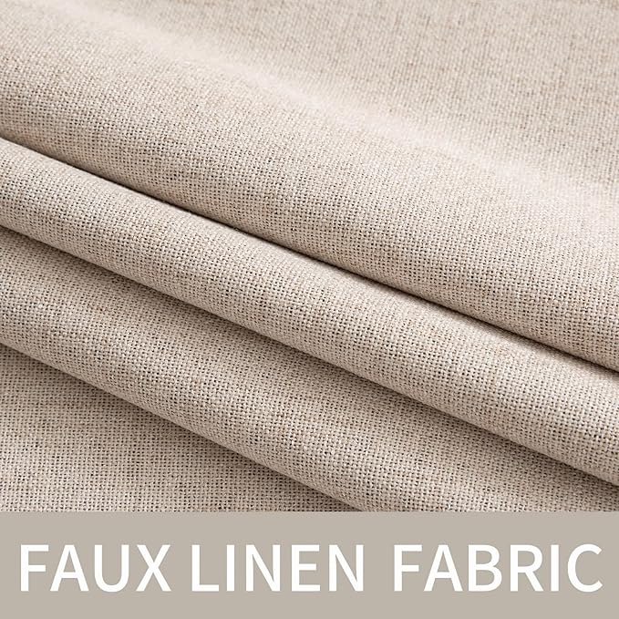 MIULEE Linen Textured Curtains for Bedroom Solid 100% Blackout Thermal Insulated Natural Beige Grommet Room Darkening Curtains & Drapes Luxury Decor for Living Room Nursery 52 x 54 Inch (2 Panels)