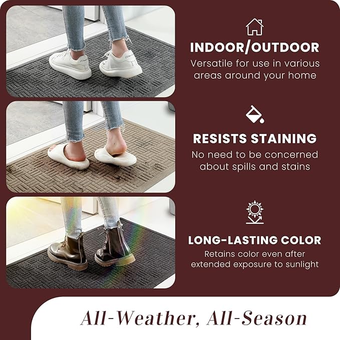 Mibao Front Door Mat Indoor Outdoor Entrance, Dirt Trapping Waterproof All-Season, All-Weather Doormat, Non-Slip Durable Natural Rubber Low Profile Easy Clean Patio Entrance Mat, 47" x 31.5", Beige