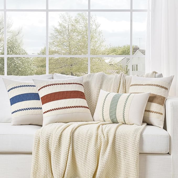 Fancy Homi Set of 1 Boho Pink Decorative Throw Pillow Cover 22x22 Inch for Couch Bed Sofa, Aesthetic Modern Organic Farmhouse Home Decor, Soft Cotton Cute Accent Macrame Woven Cushion Case