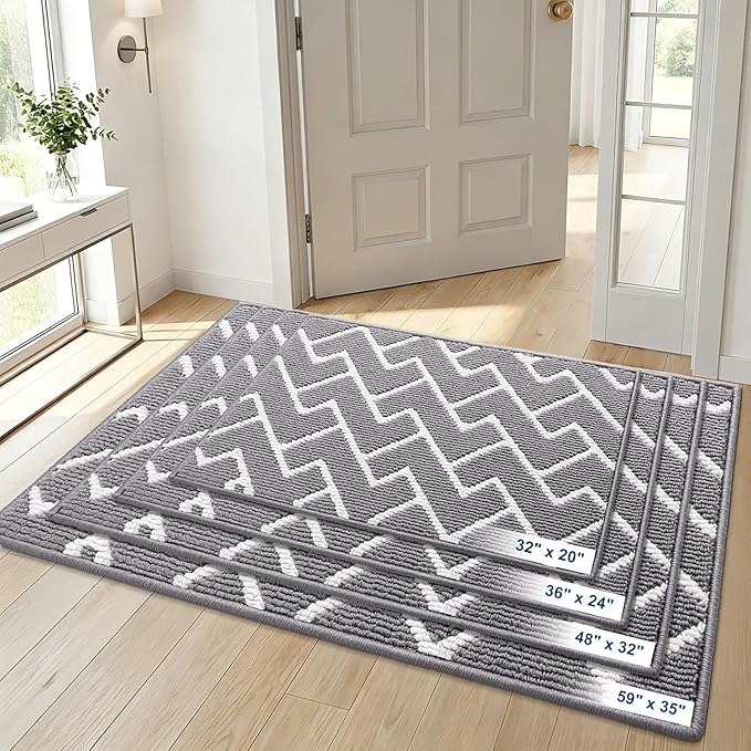 OLANLY Front Door Mat, Non-Slip Rubber Backing, Dirt Resistant and Absorbent, Washable, Easy to Clean Low-Profile Indoor Doormat for Back Door, Entryway, Inside Entrance, 47x23, Grey