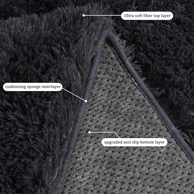 Runner Rugs for Bedroom, 2x6 Fluffy Throw Area Rug Non Slip for Bedside Dorm Hallways, Long Soft Shag Carpet for Nursery Living Room, Charcoal Gray