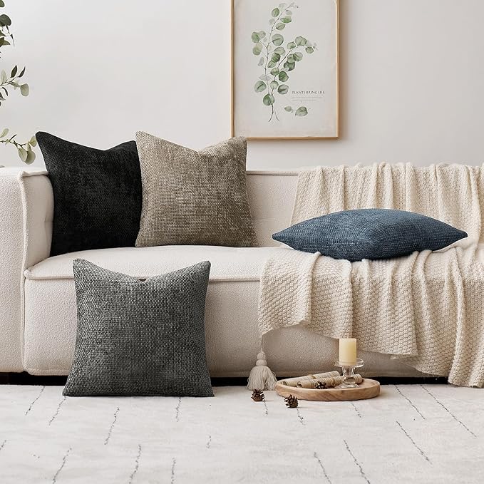 MIULEE Pack of 2 Couch Throw Pillow Covers 16x16 Inch Coastal Navy Blue Modern Boho Accent Decorative Pillow Covers Soft Chenille Farmhouse Cushion Covers for Home Decor Bed Sofa Living Room