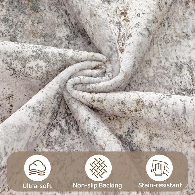UERMEI 10x13 Area Rug Living Room Rugs - Washable Neutral Modern Abstract Soft Thin Rug Indoor Floor No Slip Rug Carpet for Bedroom Under Dining Table Home Office Decor - Brown Grey