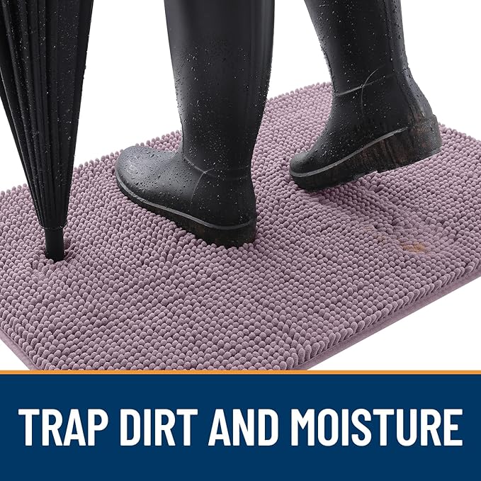 OLANLY Dog Door Mat for Muddy Paws 50x30, Absorbs Moisture and Dirt, Absorbent Non-Slip Washable Doormat, Quick Dry Chenille Mud Mat for Dogs, Entry Indoor Entryway Carpet for Inside Floor, Deep Plum