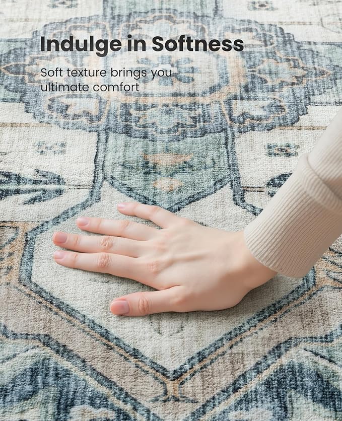 AMADA HOMEFURNISHING 5x7 Area Rugs, Washable Living Room Rug Low-Profile with Non-Slip Backing & Durable Edge Binding, Vintage 5x7 Rugs for Living Room, Bedroom, Dining Room