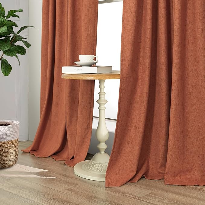 Terracotta Black Out Curtains 72 Inch Long Western Blackout Window Curtain & Drapes 72 Inch Length 2 Panel Viral Retro Vintage Linen Farmhouse for Bedroom Dining Living Room Pumpkin 70s Decor Hippie