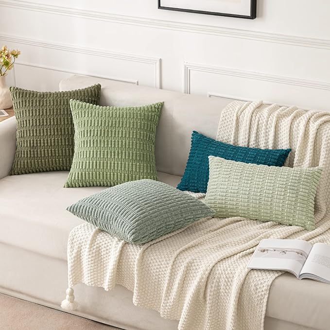 MIULEE Pack of 2 Corduroy Decorative Throw Pillow Covers 18x18 Inch Soft Boho Striped Pillow Covers Modern Farmhouse Home Decor for Summer Coastal Sofa Living Room Couch Bed Teal