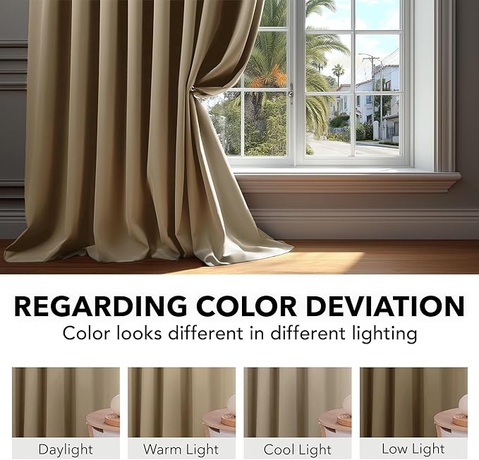 Deconovo Blackout Curtains, Thermal Insulated, W70 x L108 2 Panels, Back Tab, Machine Washable, Room-Darkening Drapes for Bedroom/Living Room Khaki