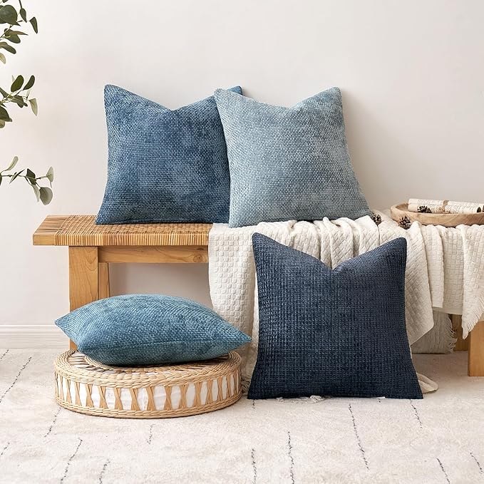 MIULEE Pack of 2 Couch Throw Pillow Covers 20x20 Inch Coastal Smoke Blue Modern Boho Accent Decorative Pillow Covers Soft Chenille Farmhouse Cushion Covers for Home Decor Bed Sofa Living Room