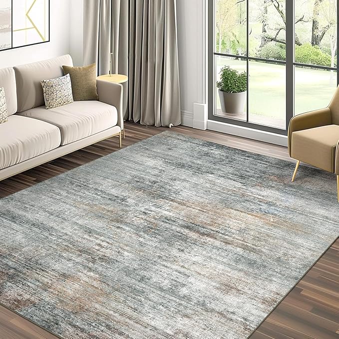 BEIMO Area Rugs 5x7 for Living Room Bedroom, Modern Abstract Machine Washable Rug, Large Soft Low Pile Floor Cover with Non Slip Backing for Dining Room, Ash Gray Brown