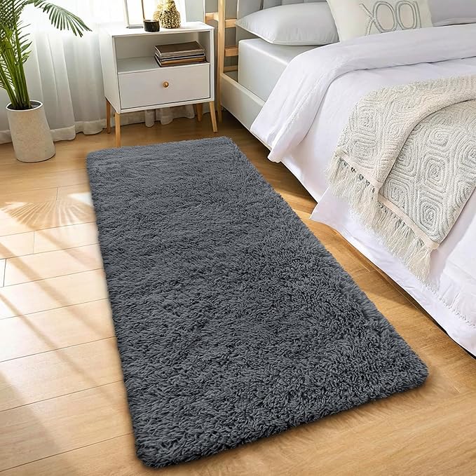 OLANLY 3x7 Machine Washable Runner Rugs for Hallway, Soft Fluffy Shaggy Bedside Rugs for Bedroom, Living Room, Indoor Floor Carpet for Kids Girls and Boys, Nursery Rooms, Home Decor Aesthetic, Grey