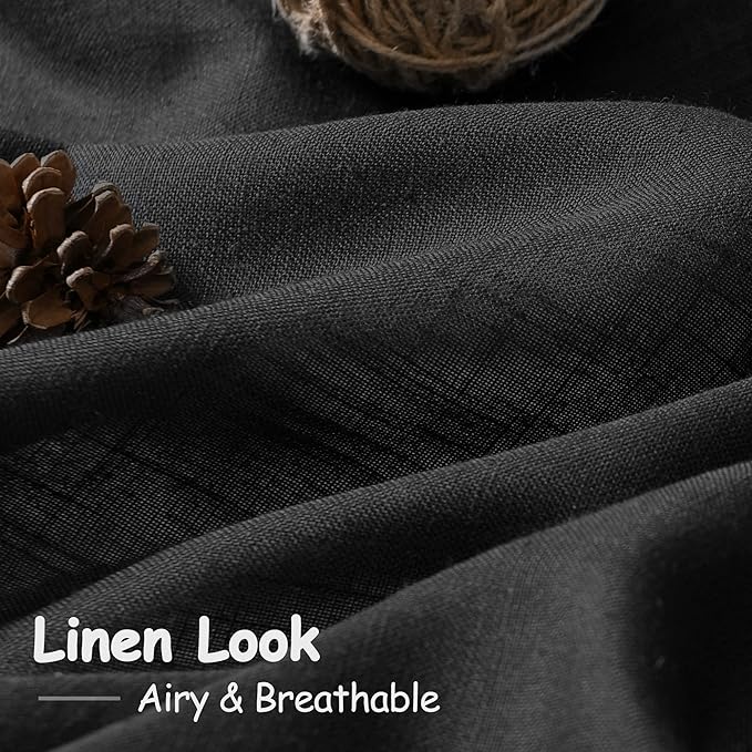 Nanspring Extra Wide Linen Curtains for Living Room 108 Inch Length for Room Divider Black Rustic Farmhouse Drape Rod Pocket Back Tab Light Filtering Bedroom Window Curtain for Sliding Door 100x108