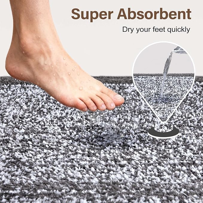 60x24 Long Bathroom Rugs Washable Non Slip, Grey Bath Mat for Bathroom Floor Tub, Soft Absorbent Quick Dry Mats for Shower,Bathtub,Home Decor