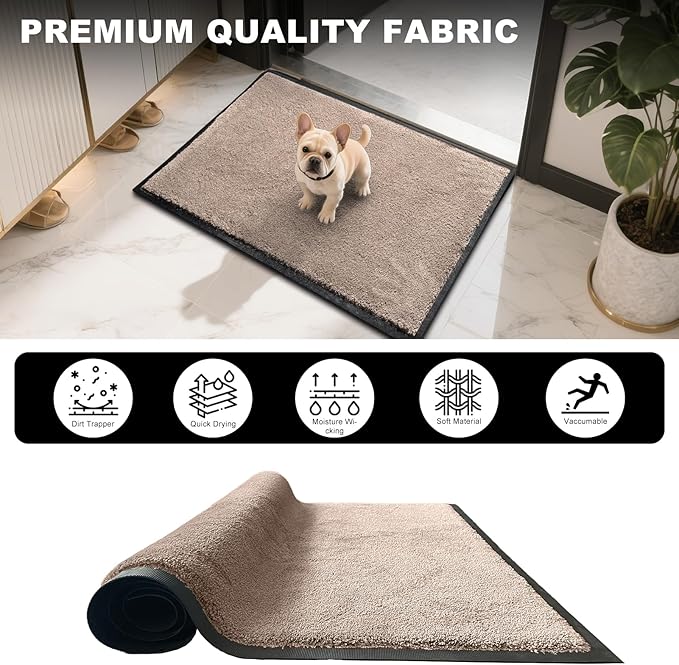 Mibao Dirt Trapper Door Mat for Indoor Outdoor, Waterproof All-Season, All-Weather Doormat, Heavy Duty Non-Slip Entrance Rug, Low Profile Absorbent Entrance Mat Carpet, 72" x 48", Beige