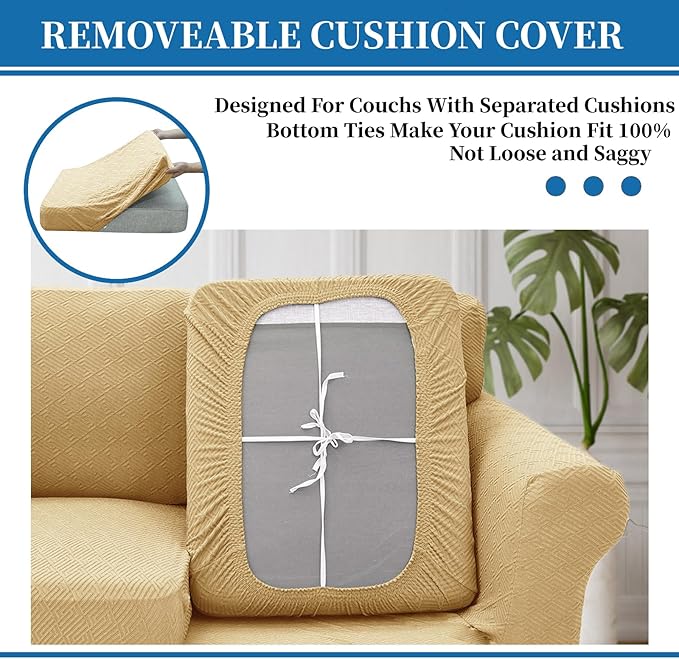 XINEAGE 2026 New 4 Pieces Couch Covers for 3 Cushion Couch Super Stretch Thick Soft Sofa Cover Anti Slip Sofa Slipcover Dogs Cats Furniture Protector (Beige, 71"-91")