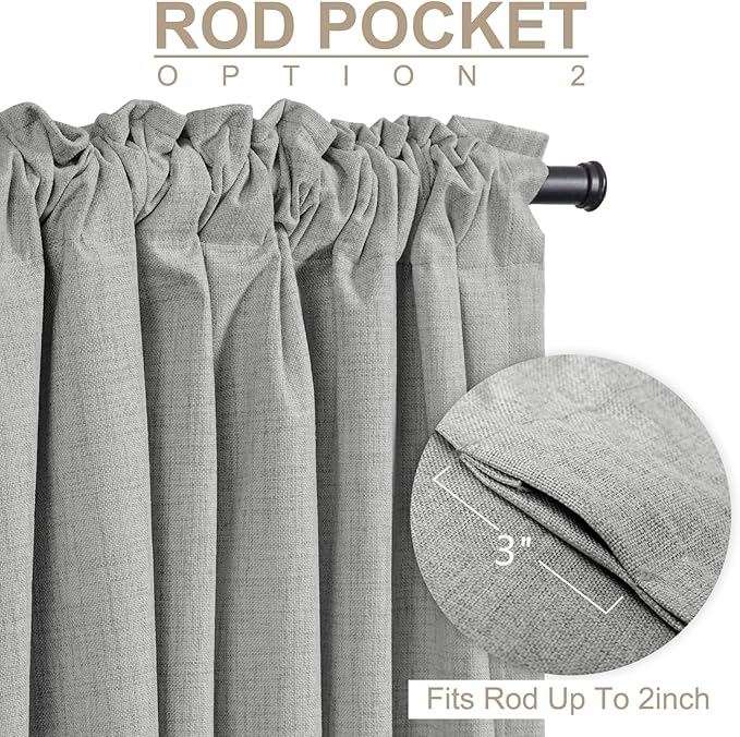 100% Blackout Shield Linen Blackout Curtains for Bedroom 96 Inches Long, Back Tab/Rod Pocket Living Room Drapes, Thermal Insulated Blackout Curtains 2 Panels Set, 50" W x 96" L, Ash Grey