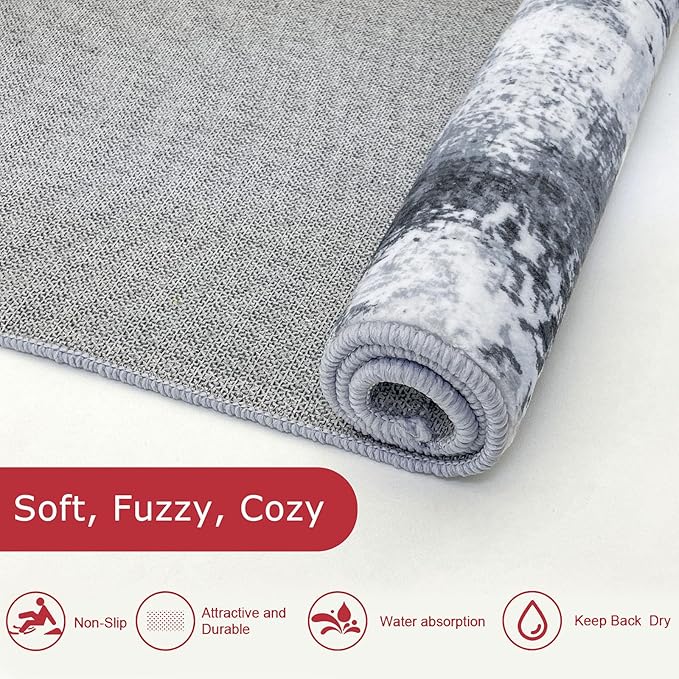 KOZYFLY Modern Abstract Runner Rug 2x6 Washable Grey/Black/Black Runners for Hallways Kitchen Runner Rug Non Slip Carpet Rug Runner Laundry Mat with Soft Low Pile for Entryway Bathroom Bedroom Kitchen