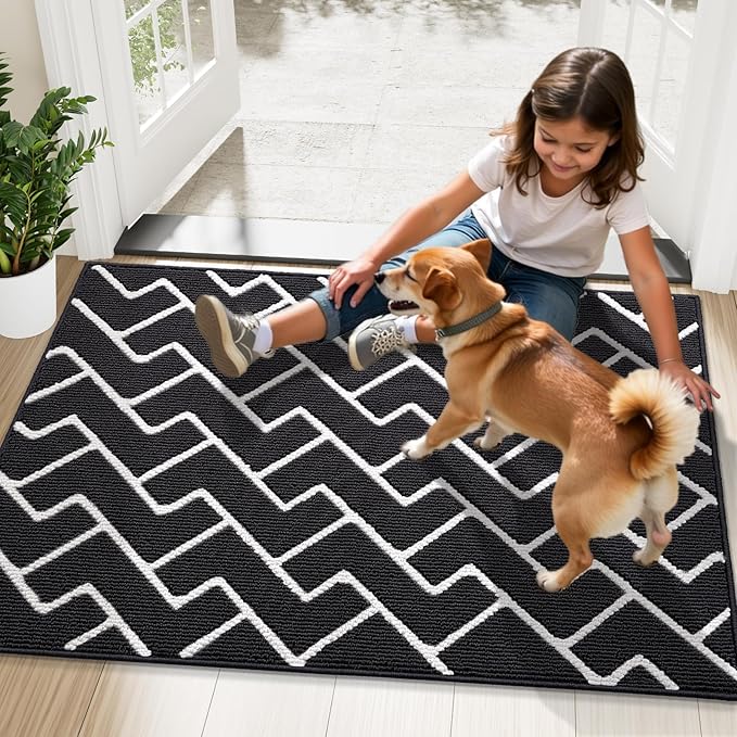 OLANLY Front Door Mat, Non-Slip Rubber Backing, Dirt Resistant and Absorbent, Washable, Easy to Clean Low-Profile Indoor Doormat for Back Door, Entryway, Inside Entrance, 40x32, Deep Black