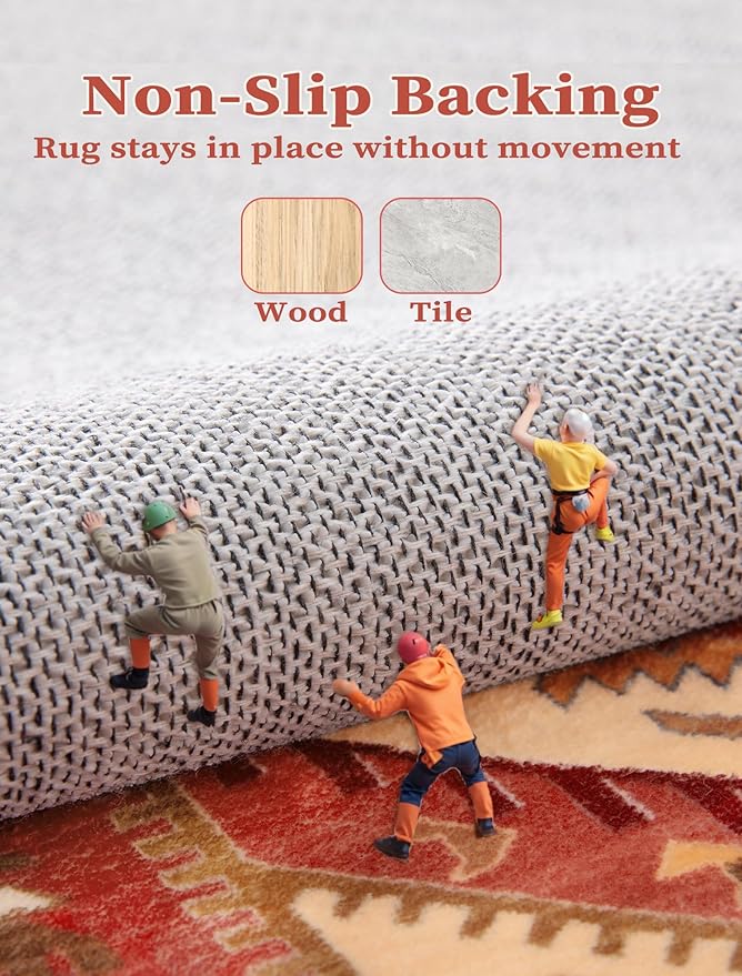 SERISSA Runner Rug for Hallways, 2'6"x12' Washable Non Slip Kitchen Runner Rug, Extra Long Boho Rug Ultra Soft Vintage Red Print Floor Carpet for Bedroom Hallway Entryway Bathroom Laundry Room