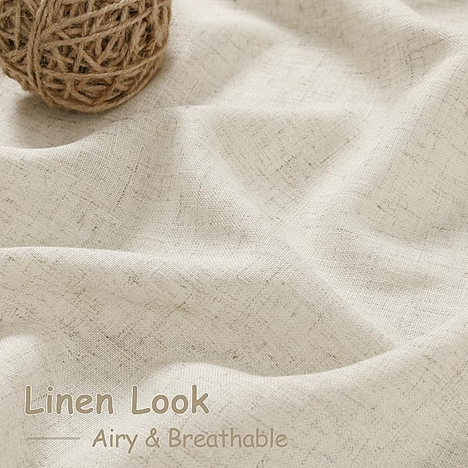 Nanspring Vanilla Linen Curtains 102 Inches Long for Living Room Light Filtering Semi Sheer Curtain Back Tab Modern Farmhouse Decor Floor to Ceiling Coastal Drapes for Bedroom 52x102, 2 Panels