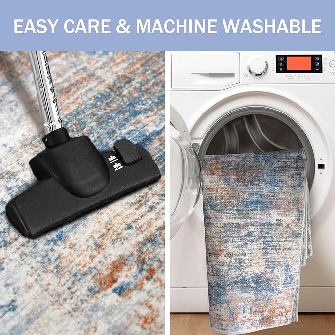 IOHOUZE Abstract Runner Rug 2x10 Ft Washable Runners for Hallways, Non Slip Kitchen Runner Printed Faux Wool Entryway Runner Indoor, Modern Abstract Floor Carpet for Hall Kitchen, Blue Rust