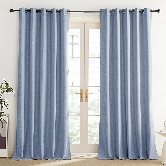 NICETOWN Stone Blue Vintage Linen 100% Blackout Curtains for Living Room, Thermal Insulated Curtains 102“ Long, Noise Reducing Window Treatment Drapes for Home Office, 62" Wide Per Panel, Set of 2