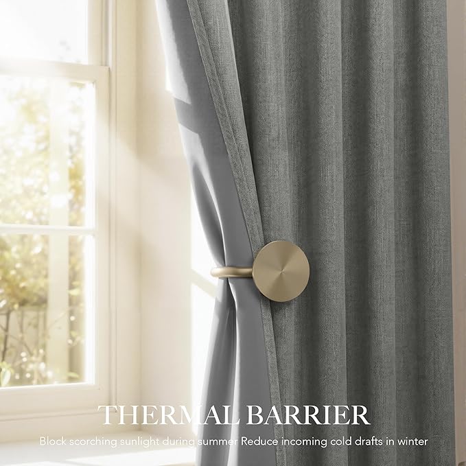 RYB HOME Grey 100% Blackout Linen Curtains 78 inch Long, Thermal Insulated & Privacy Assurd Home Decor Drapes for Bedroom/Office/Nursery, Rod Pocket & Back Tab Window Treatment, W52 X L78, 2 Panels