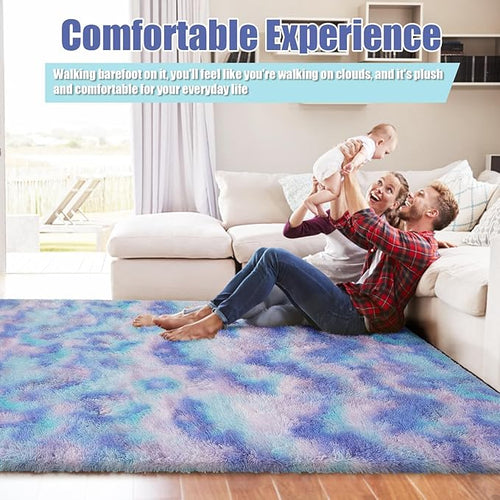 9x12 Fluffy Area Rugs for Living Room,Large Fuzzy Shag Area Rug for Bedroom,Soft Non-Shedding Indoor Plush Carpet for Kids Bedroom Nursery Home Decor,Rainbow Purple