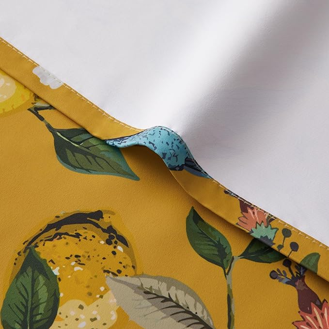 Topfinel Mustard Yellow Luxury Curtains 96 Inches Long for Living Room Bedroom, Blackout Vintage Art Deco Anthropologie Victorian Curtains Floral Lemon Hummingbird Printed Grommet Drape 96 Inch Length
