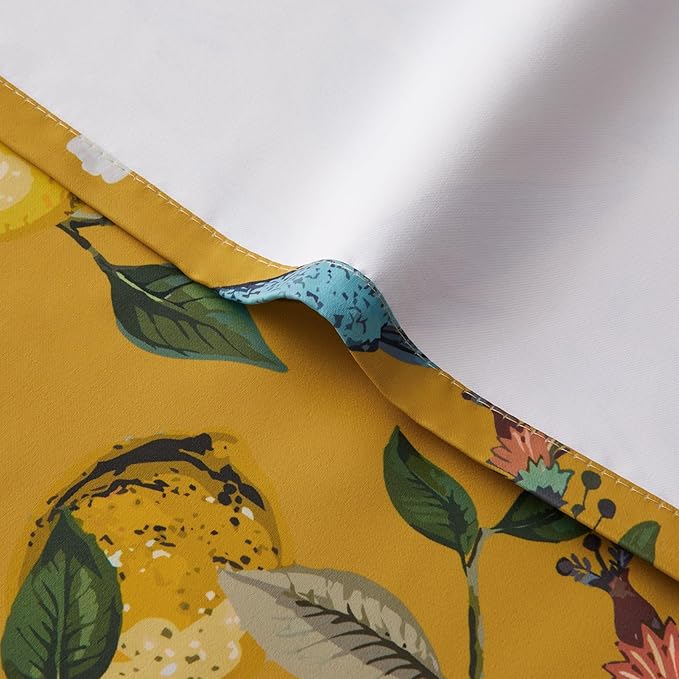 Topfinel Sliding Door Patio Floral Curtains & Drapes, Blackout Extra Wide Room Divider Large Mustard Yellow Vintage Farmhouse Country Hummingbird Patterned Grommet Curtains 1 Single Panels W100 x L84
